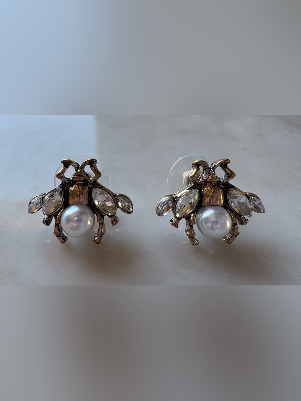 Vintage inspired Pearl and Crystal Bee Stud Earrings